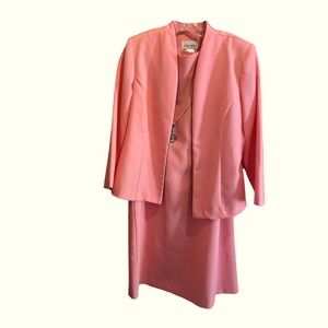 Anthony Richards 2 piece dress with blazer pink peach black trim sz 14 petite